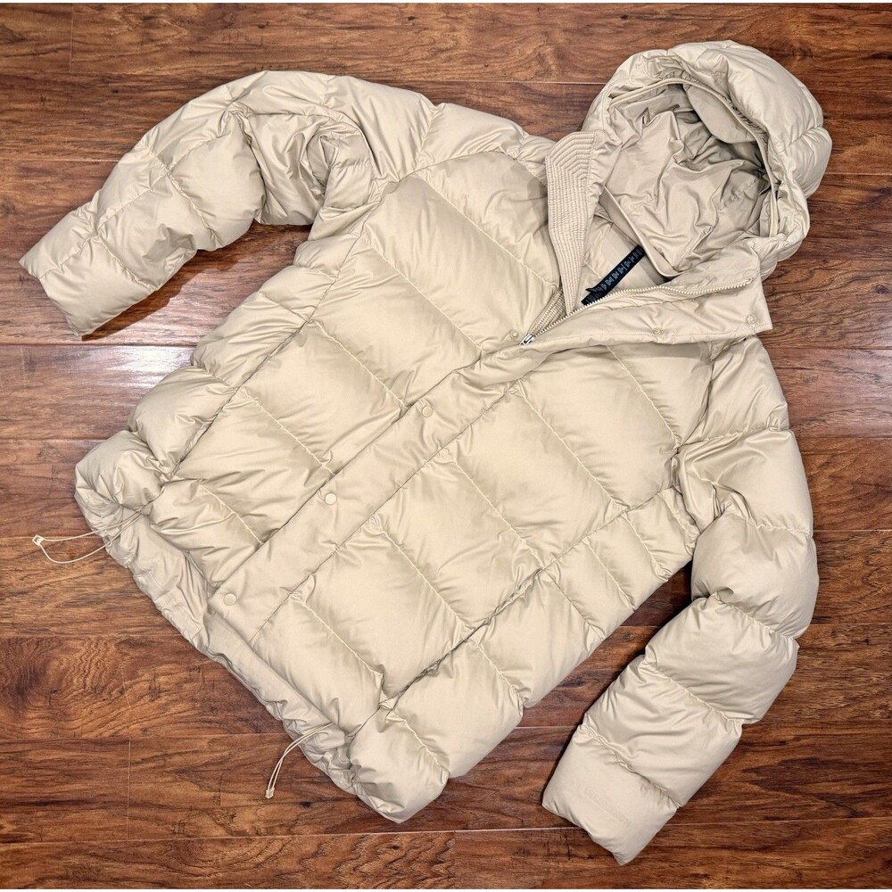 Lululemon Wunder Puff Jacket Hooded Down Puffer Coat Men XL Tan Performance